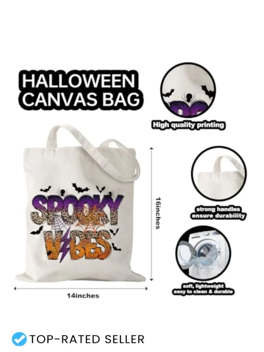 Halloween Ghost Canvas Tote Bag 14x16 in Reusable